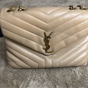 Yves Saint Laurent Cream Chevron Quilted Shoulder Bag